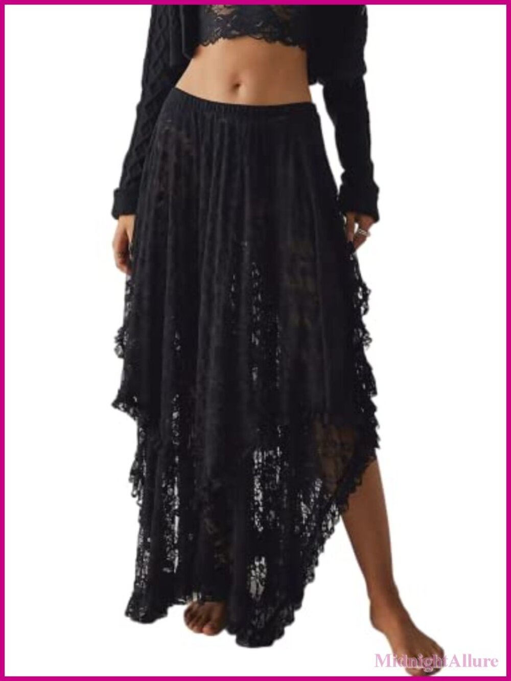 Lace Floral Maxi Skirt with Elastic Waist